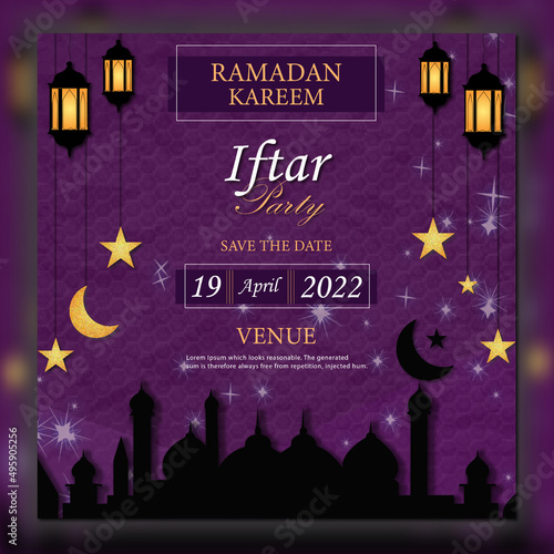 Ramadan iftar party invitation card islamic flyer unique and creative design template premium vector