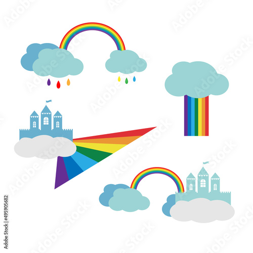 Magic castle rainbow icons set. Vector illustration
