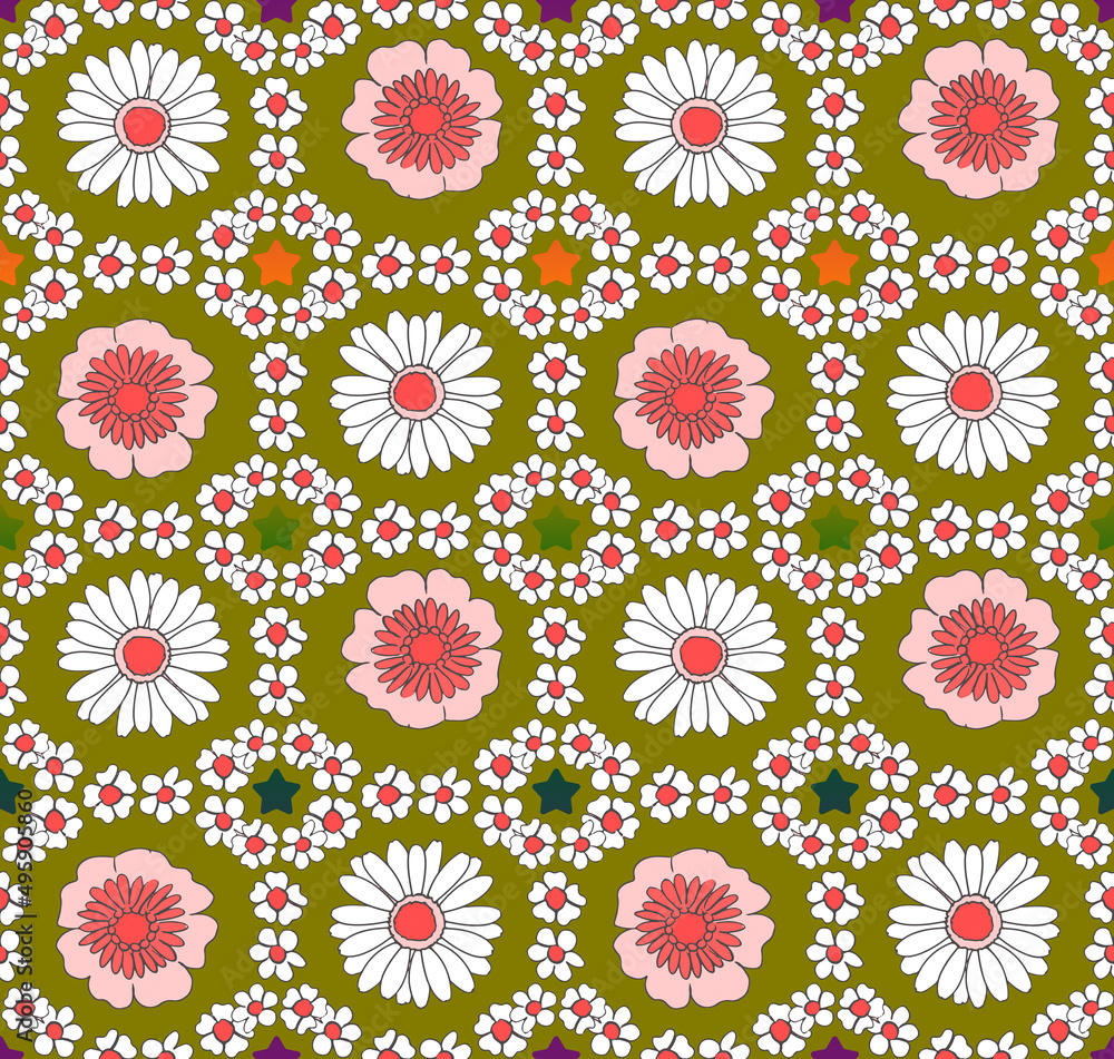 Petal Daisy Flowers Square Shaped Ditsy Florals Seamless Pattern Trendy Fashion Colors Perfect for Allover Fabric Print and Wrapping Paper