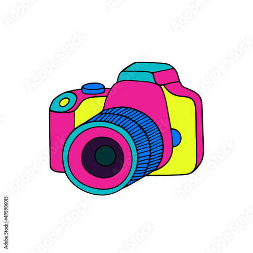 Vector illustration of a bright photo camera on a white background.