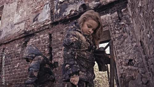 Fototapeta Naklejka Na Ścianę i Meble -  Children without a home, apocalypse, war