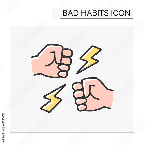 Addiction color icon. Aggressive behavior to people. Abuse and violence. Fight. Isolated vector illustration
