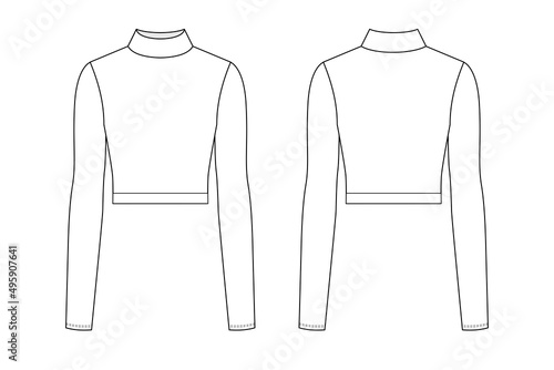 Fashion technical drawing of cropped turtleneck. Fashion flat illustration.