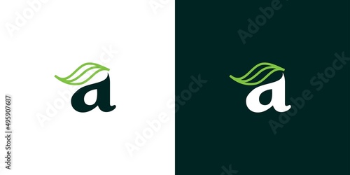 Minimalist and modern initial letter A leaf logo design 1