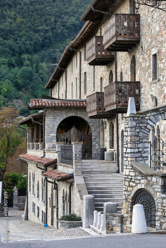 Picturesque town on a mountain river in the mountains of Italy San Pelegrino photo