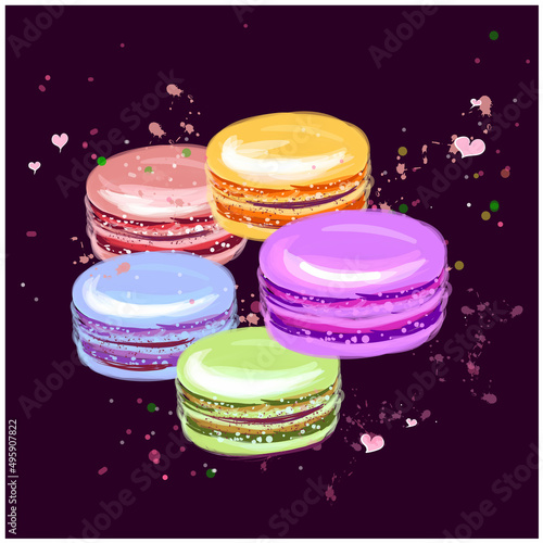 Colorful macaroons on a dark background