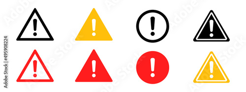 Caution alarm set. Caution warning signs set. Attention vector icon, yellow, red and black fatal error message element. Vector EPS 10