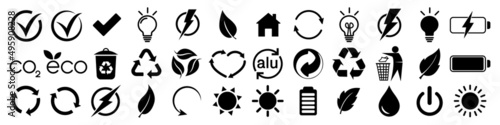 Black recycling icons vector set. Ecology icons set. Packaging ecology symbols, product label signs. Nature icon. Eco icons. Vector EPS 10