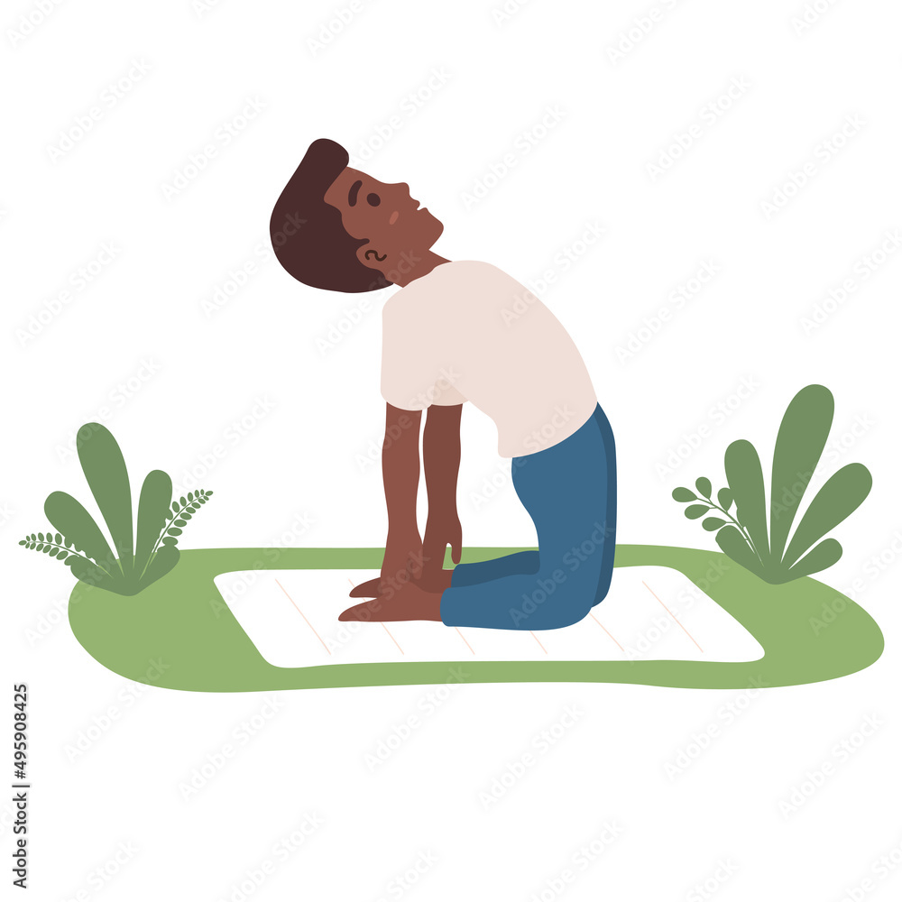 Diverse children practice yoga kids for meditation which good for health and wellness. Vector illustration for concept of meditating child.
