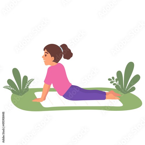 Diverse children practice yoga kids for meditation which good for health and wellness. Vector illustration for concept of meditating child.