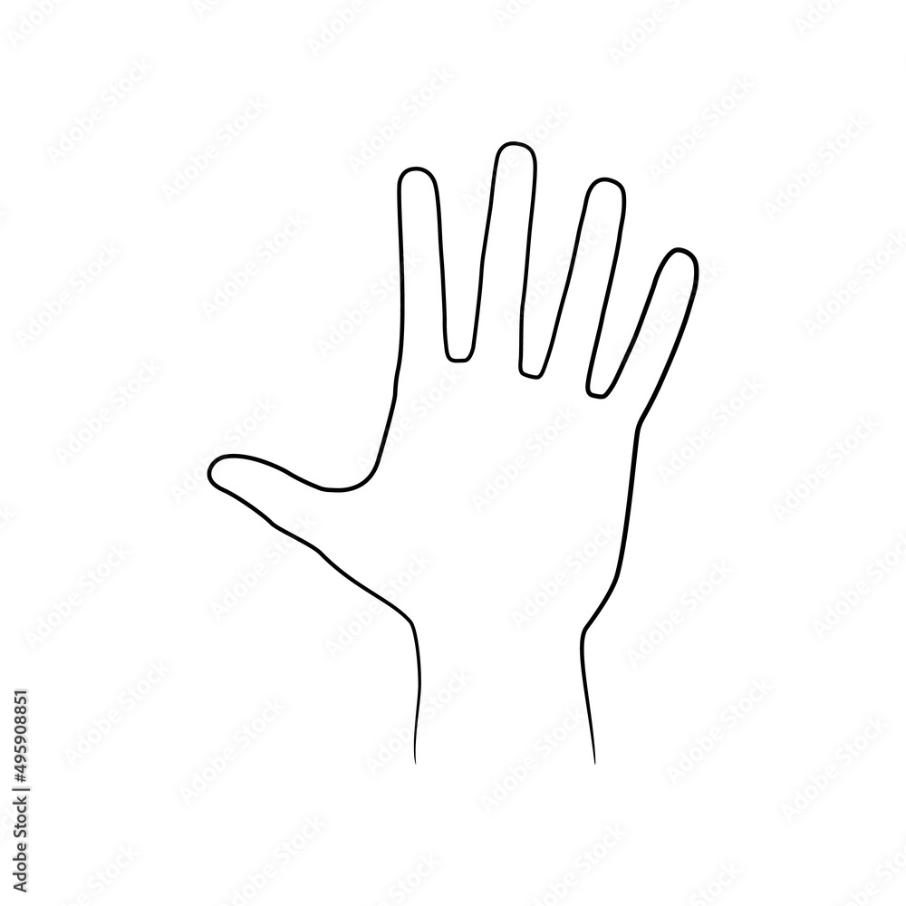 Obraz premium human hand, palm and five fingers. open black outline
