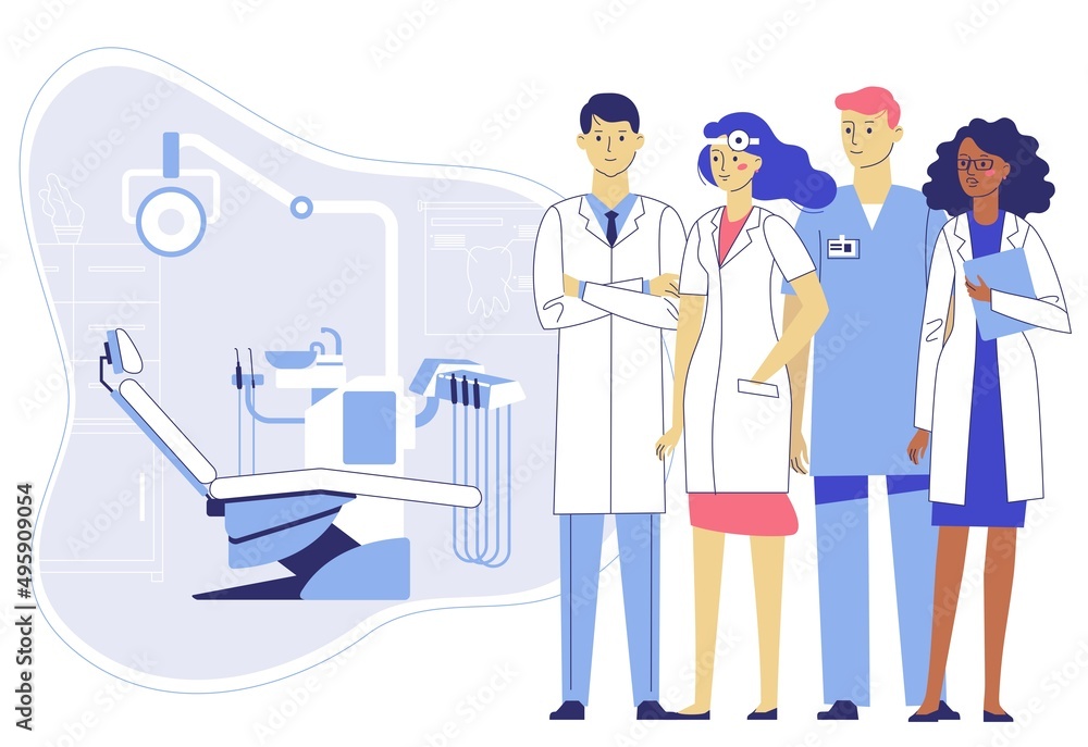 Medicine dental concept. Team of dentists in dentistry office. Medicine dental concept. Team of dentists in dentistry office.