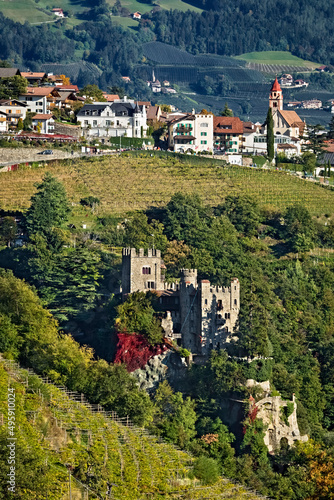 Castel Fontana/Brunnenburg has medieval origins but was rebuilt in neo-gothic style in the twentieth century. Tirol/Tirolo, Bolzano province, Trentino Alto-Adige, Italy, Europe. photo