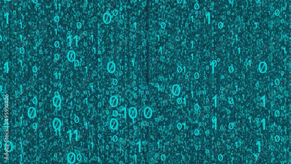 Neon light binary numbers falling or dropping down in the matrix style ...