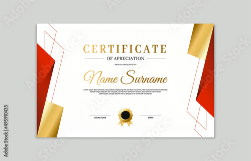 Red and gold certificate border template. For appreciation, business and education needs