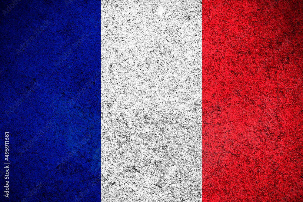 France flag, grunge texture background. National country flag painted on concrete wall