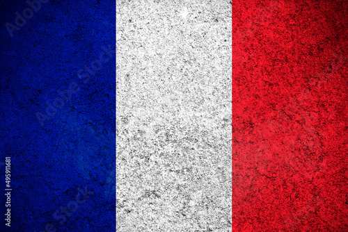 France flag, grunge texture background. National country flag painted on concrete wall
