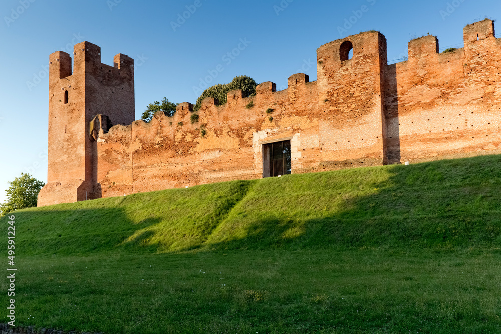Castelfranco Veneto: medieval tower of the fortified city. Treviso province, Veneto, Italy, Europe.