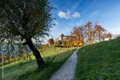 Obraz na płótnie The Presule Castle is an example of Tyrolean Gothic architecture. Fiè allo Sciliar, Bolzano province, Trentino Alto-Adige, Italy, Europe. w salonie