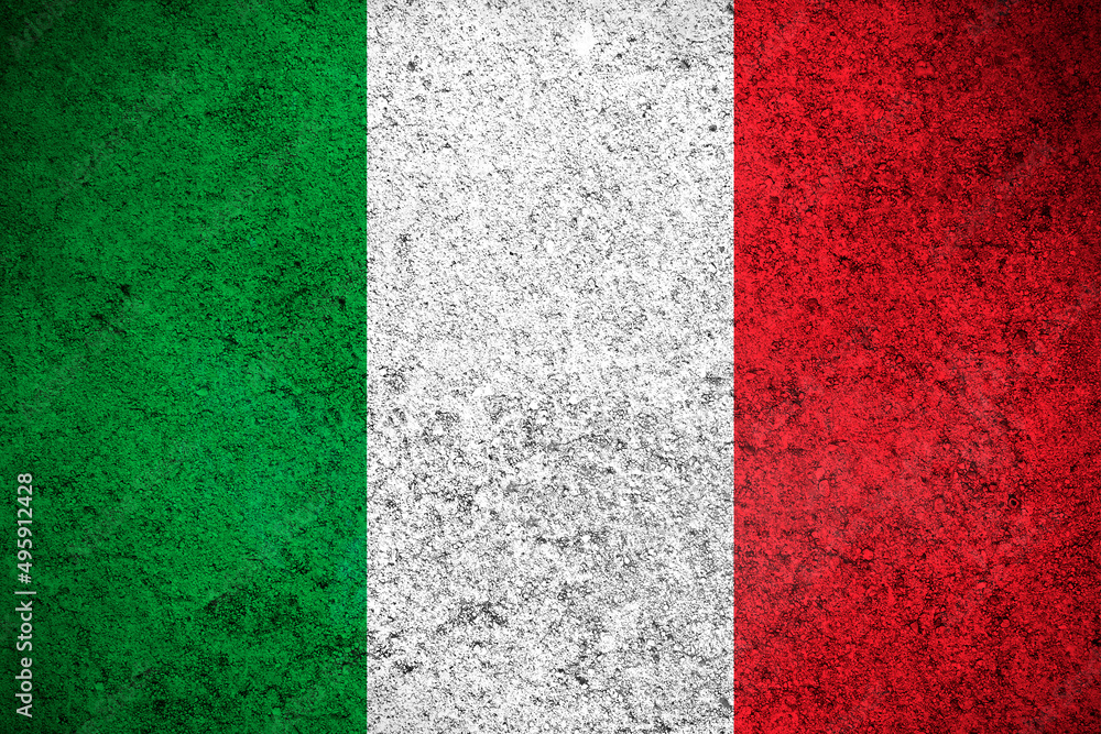 Italia flag, grunge texture background. National country flag painted on concrete wall Italia flag, grunge texture background. National country flag painted on concrete wall