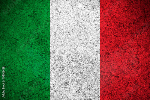 Italia flag, grunge texture background. National country flag painted on concrete wall