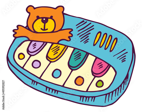 Kid electronic piano keyboard. Plastic child music instrument