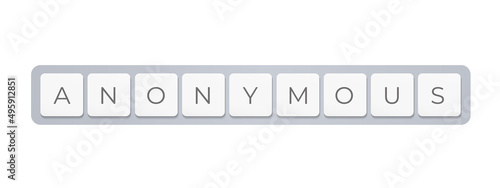 Anonymous on keyboard buttons, creative headline for poster or hacker attack graphic, vector illustration