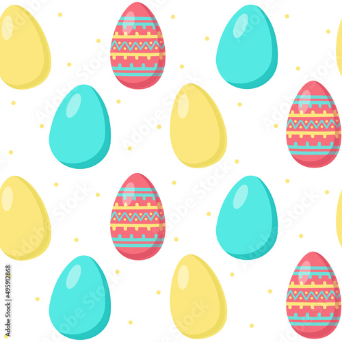 Seamless pattern with colorful Easter eggs. Vector illustration.