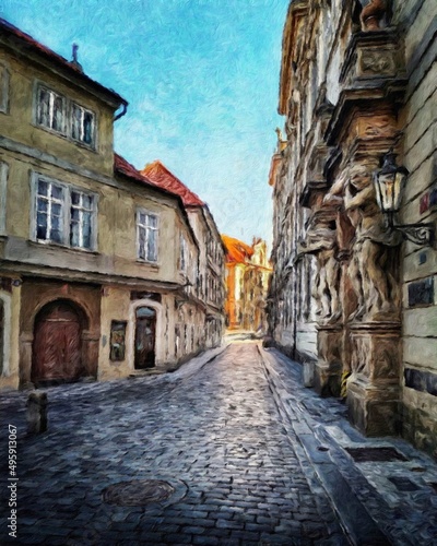 Photography Digital painting modern artistic artwork, Prague Czechia, drawing in oil Europea