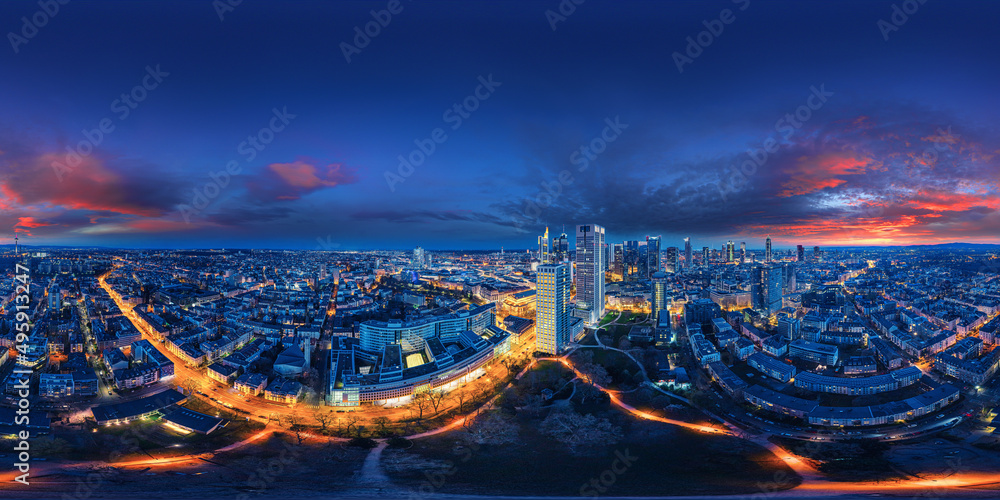 frankfurt am main 360° x 180° equirectangular vr aerial night enviroment