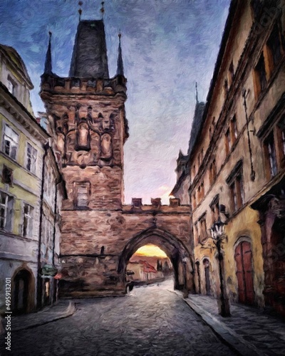 Photography Digital painting modern artistic artwork, Prague Czechia, drawing in oil Europea