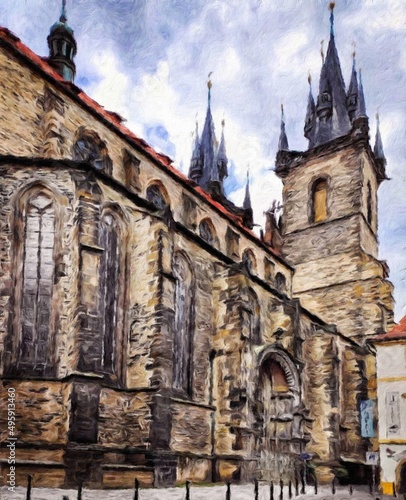 Photography Digital painting modern artistic artwork, Prague Czechia, drawing in oil Europea