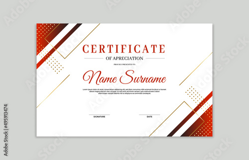 Red and gold certificate border template. For appreciation, business and education needs