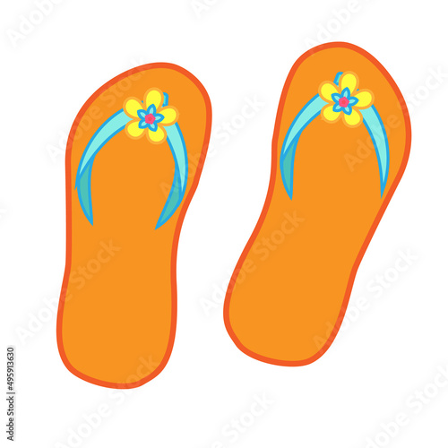 Summer beach shoes. Pair of flip flops. Vector clip art