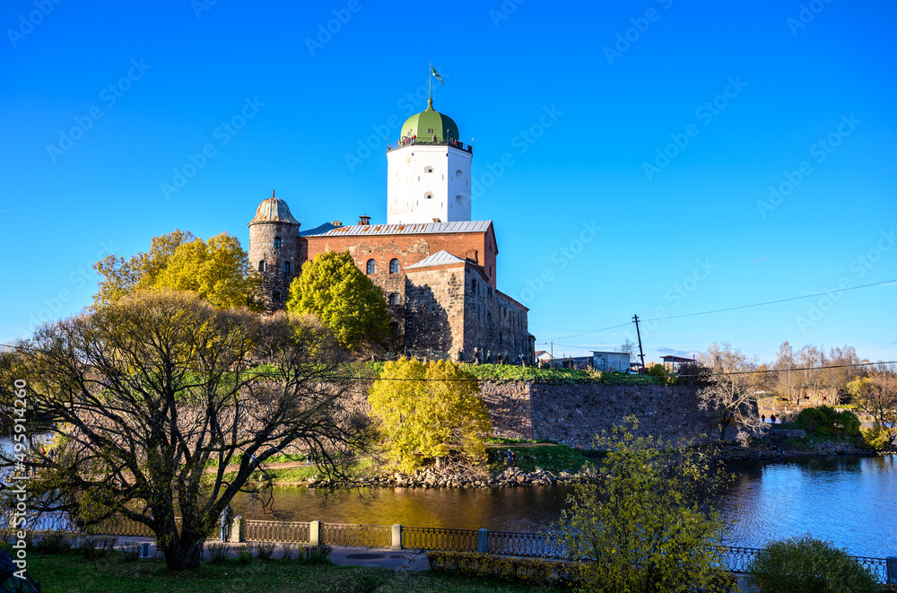 Autumn day. walk around the city of Vyborg. Vyborg Castle. Vyborg castle - medieval castle in Vyborg town