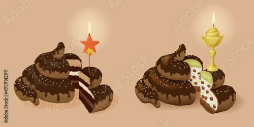 Fotografie Poo cake star and cup candles