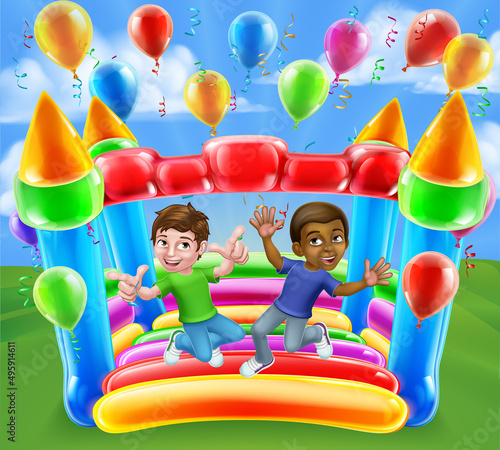 Bouncy House Castle Jumping Boys Kids Cartoon