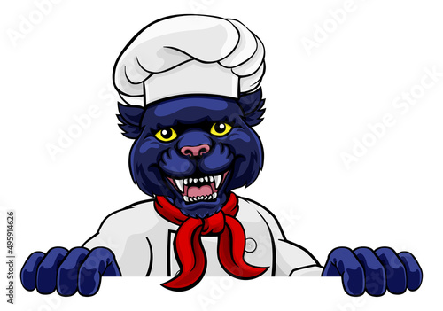 Panther Chef Mascot Sign Ca...