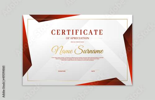 Red and gold certificate border template. For appreciation, business and education needs