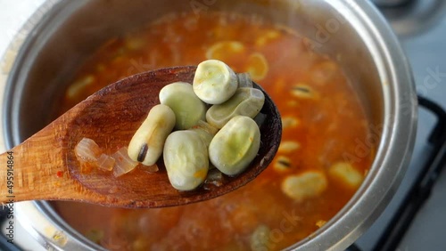 broad bean dish cooking in the pot, broad bean dish