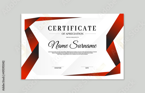 Red and gold certificate border template. For appreciation, business and education needs