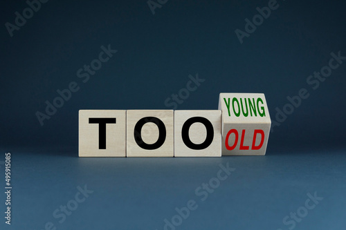 Cubes form words Too young or too old. Concept of age discrimination - social problem