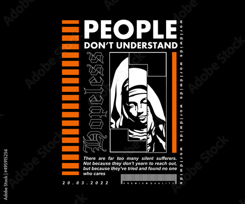 Woman sadness illustration with orange color t shirt design, vector graphic, typographic poster or tshirts street wear and Urban style