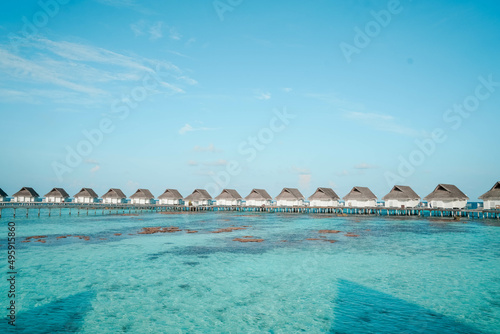 Beautiful Landscape of Over ocean Tropical beach summer resort hotel and spa, Maldives island with sea and sky tranquil for holiday vacation © Ruthsarintre