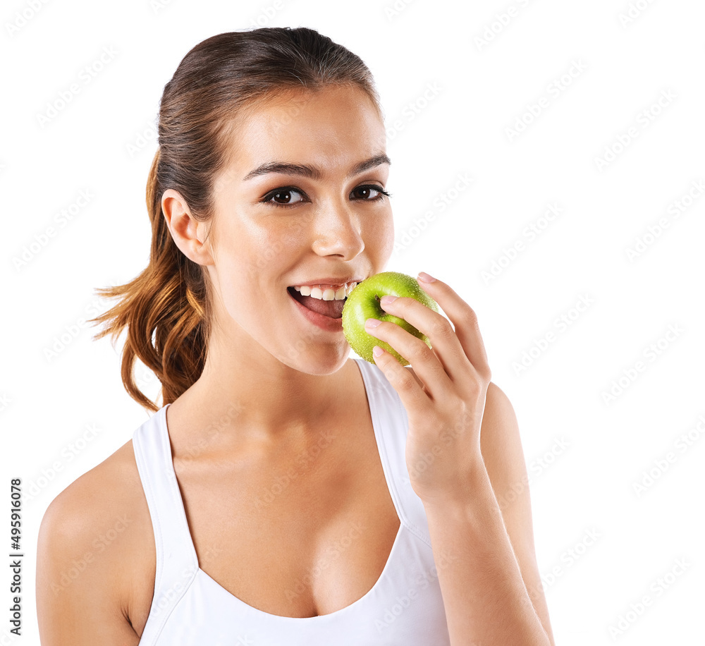 Be good to yourself. Cropped shot of a healthy young woman eating an apple. Be good to yourself. Cropped shot of a healthy young woman eating an apple.