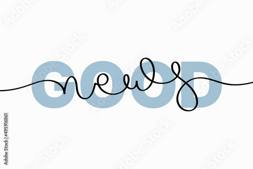 Good news lettering. Vector illustration of creative typography with continuous one line hand drawn text isolated on white background for your design