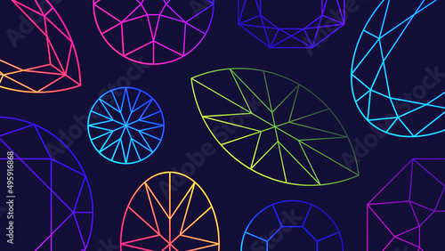 Gemstones background. Vector illustration of abstract glowing neon colored different gemstones for your design