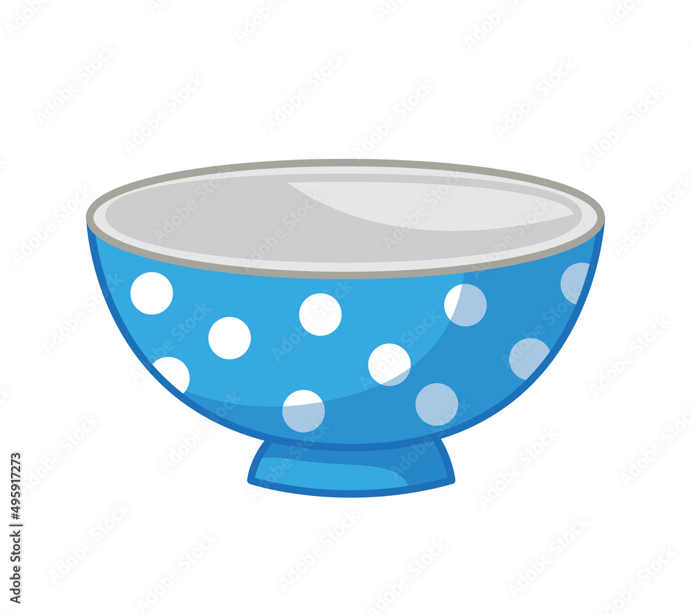 Blue bowl with white peas. Vector illustration of kitchen utensils in  cartoon childish style. Isolated funny clipart on white background. Nice  print on the plate. Stock Vector | Adobe Stock