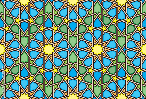 Seamless Oriental Geometric Vector Pattern 5 - Moorish Art from the Alhambra in Granada, Spain - Endless Repeatable Background Tile - Easy to Color Edit