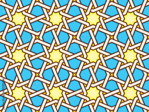 Seamless Oriental Geometric Vector Pattern 1 - Moorish Art from the Alhambra in Granada, Spain - Endless Repeatable Background Tile - Easy to Color Edit